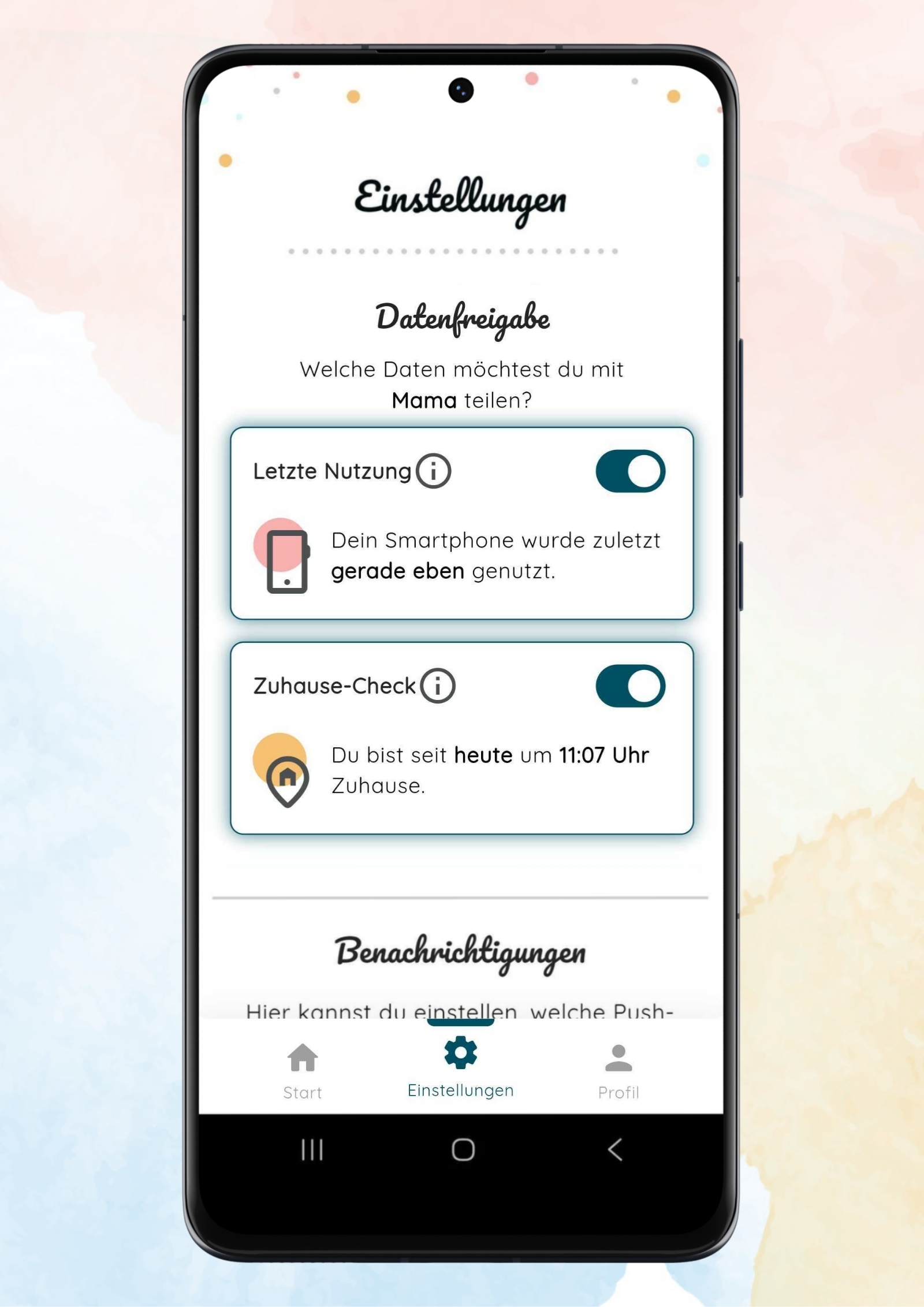 elderli Mock Up - Einstellungen